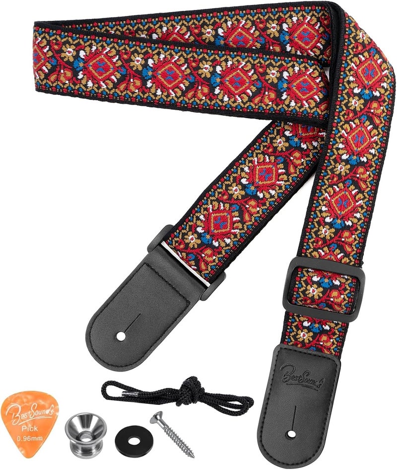 BestSounds Ukulele Strap, Jacquard Weave Adjustable Uke Mandolin Shoulder Straps for Adult & Kids, Ukulele Button Accessories (Red) - Image 1